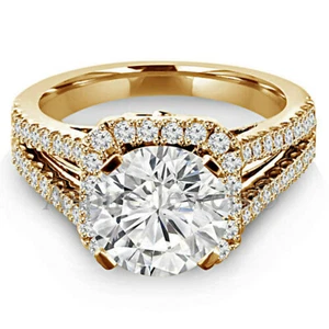 3.25cts Round Solitaire MOISSANITE D/VVS1 Engagement Ring Solid 14k Yellow Gold  - Picture 1 of 4