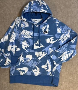 Nike Air AOP Blue Hooded Sweatshirt DM6881-407 Size M All Over Print Athleisure - Picture 1 of 10