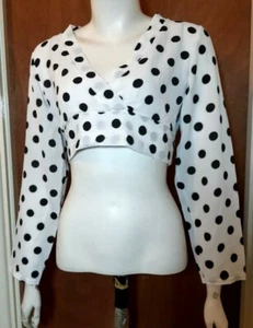 NEW PrettyLittleThing White Polka Dot Tie Back Crop Blouse UK 16 - Picture 1 of 3