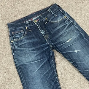 RARE Levi’s 504 Red Label Stitch Blue Jeans Men’s 30x34 actual 31x33 Distressed - Picture 1 of 15