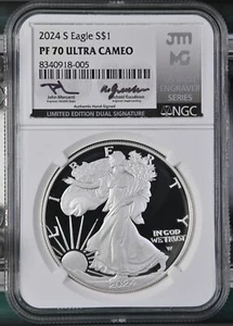NGC 2024 S Eagle S$1 PF 70 UC Mercanti - Gaudioso Doble EE. UU. Como Nuevo Grabador Serie - Imagen 1 de 3