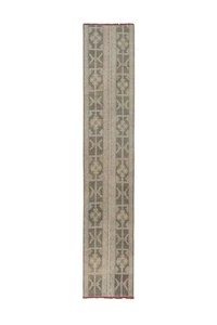 1970s Vintage Turkish Oushak Brown Wool Runner 1'9" X 8'6" - Picture 1 of 12