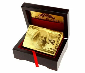 24k Gold Plated Playing Cards Full Poker Deck 99.9% Pure Wooden Gift Box UK - Bild 1 von 7