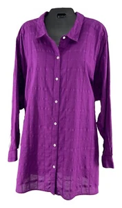 Catherines Womens Sz 3X Purple Button Up Blouse Textured Cotton Long Sleeve Top - Picture 1 of 4