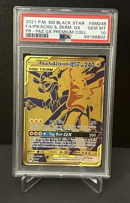 PSA 10 Pikachu & Zekrom GX Tag Team SM248 Promo Sun & Moon Pokemon Gold Card - Image 1 of 2