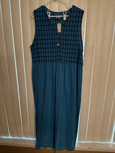 Vintage Teddi Maxi Dress Teal Plaid NWT Cotton Sleeveless Large - Picture 1 of 6