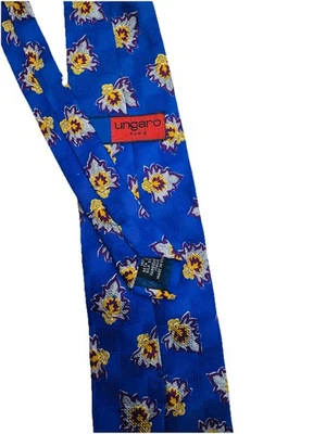 UNGARO PARIS BLUE FLORAL 100% SILK MENS TIE 3.75 x 58 in. - Image 1 of 4
