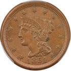 1851 N 12 BRAIDED HAIR LARGE CENT PCGS MS65BN LUSTROUS GEM STARTS 1C 1851 N 12 BRAIDED HAIR LARGE CENT PCGS MS65BN LUSTROUS GEM STARTS 1C