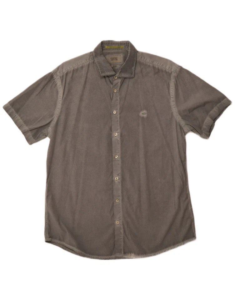 CAMEL ACTIVE Mens Fitted Short Sleeve Shirt Large Grey Cotton BH24 - Image 1 of 3