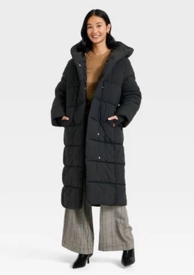 NWT Women's L A New Day Cozy Hooded Duvet Long Puffer Jacket Coat - Black 2024 - Image 1 of 4