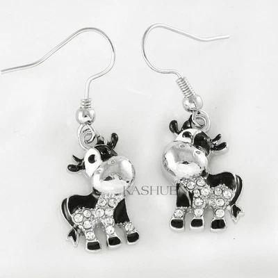 Pendiente de vaca negro hecho con cristal de Swarovski 4H granero granja animal ternero joyería Foto 1 de 2