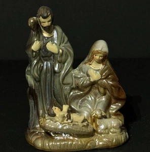 Iridescent Glazed Ceramic Nativity Figurines Small Simple Mary Joseph Baby Jesus - Foto 1 di 17