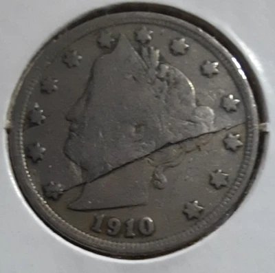 1910 Liberty V Nickel Large Lamination Mint Error Coin Fine Condition - Image 1 of 4