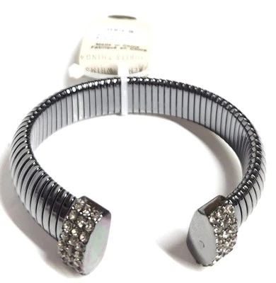 Brazalete Acanalado Anthropologie Pave Cristal Negro Tono Gunmetal Talla Única Nuevo con Etiquetas Foto 1 de 4