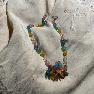 Vintage Lucite Crystal Floral Necklace Made In western Germany Signed - Picture 1 of 3