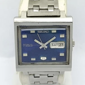 Seiko 5 Automatic TV Shape 6119-5000 Blue Dial Day/Date Vintage Herrenuhr MUR9 - Bild 1 von 7