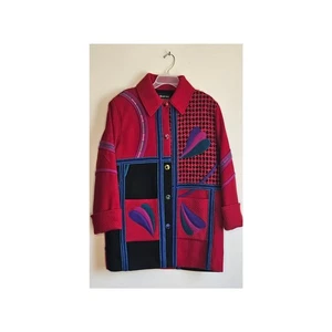 Vintage Coloratura Red, Black, Pink Wool Coat, Sz XL - Picture 1 of 10