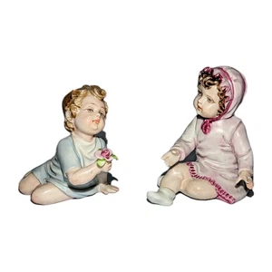 Vtg Capodimonte Porcelain Piano Babies Miniature 3" Figurines Signed Boy Girl A+ - Picture 1 of 24