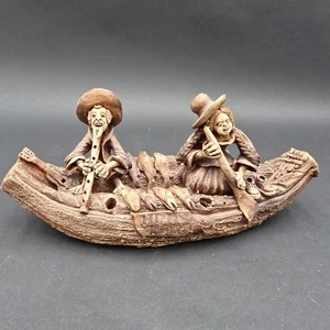 Art Pottery Musical Fishing Boat Creepy Folk Art handmade Bisque Clay Pottery - Picture 1 of 17