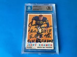 Tarjeta de novato Jerry Kramer Packers HOF 1959 Topps firmada automática Beckett BAS losa - Imagen 1 de 2
