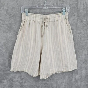 Anthropologie Beachy Leinen Shorts XS elfenbein rosa Streifen elastischer Bund bequem Boho - Bild 1 von 13