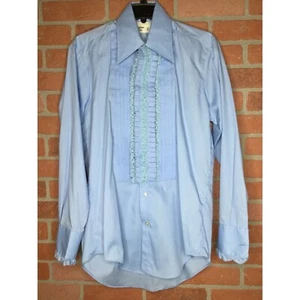 Vintage Blue Ruffled Tuxedo Shirt After Six Size 15/32 70s Retro Formal Wear - Picture 1 of 6