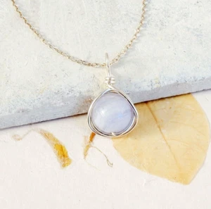 Blue Lace Agate Pendant Silver Handmade Gemstone Charm (No Chain) Gift Wrapped - Picture 1 of 3