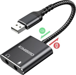 KiWiBiRD USB to 3.5mm Headphone Microphone Audio Jack Adapter - Picture 1 of 8