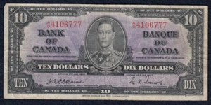 1937 Bank of Canada 10 Dollar Banknote SN:A/D4106777 A19 - Picture 1 of 2