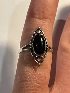 Bijoux Bague en Argent avec Onyx Taille 53 (L46/A6) - Picture 1 of 6