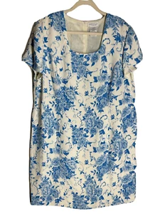 Worthington Sheath Dress Plus Size 22W Blue Floral Print Short Sleeve - Picture 1 of 8