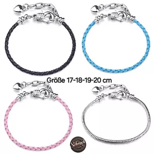 SILBER BETTELARMBAND FÜR PANDORA CHARMS ANHÄNGER AUS LEDER ARMKETTE HERZSCHMUCK  - Bild 1 von 9