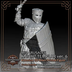 Crusader Knight Templar 6 - Modelo de figura impreso en resina 3D - Escala 90 mm a 300 mm - Imagen 1 de 17