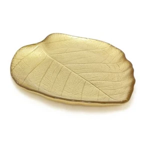 Gold Glass Leaf Trinket Dish | Botanical Vanity Plate Trinket Tray - 18x16cm - Picture 1 of 7