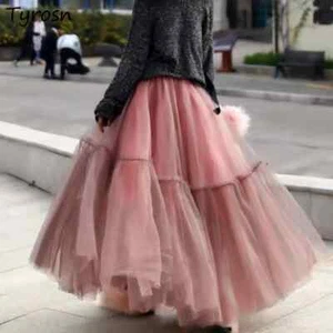Three-layers Mesh Long Skirts Women High Waist Gown Skirt Fashion  Female Chic - Imagen 1 de 28