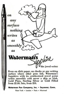 1955 Watermans Sapphire Jewel Writer: On Any Surface Vintage Print Ad - Bild 1 von 1