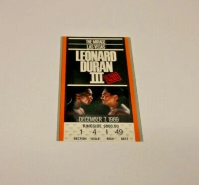 1989 BOXING TICKET LEONARD DURAN BOXING THE MIRAGE LAS VEGAS RARE ORANGE UNO MAS - Image 1 of 3