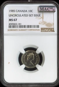 1985 Canada 10 Cents 10C NGC MS67 MAC - Quality - Picture 1 of 2