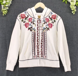 Felpa con cappuccio Driftwood Teddy donna vestibilità classica ricamata fiori zip intera taglia XS - Foto 1 di 7