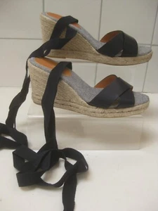 SANDALIAS DE CUÑA LK BENNETT 5 38 alpargata de cuero azul marino con cordones NUEVAS SIN USAR - Imagen 1 de 15