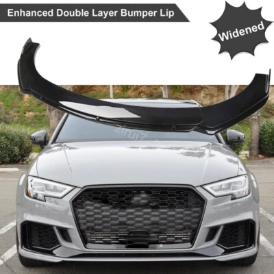 For Audi A3 Quattro 2015-2016 Glossy Black Front Bumper Lip Body Kit Spoiler - Image 1 of 4