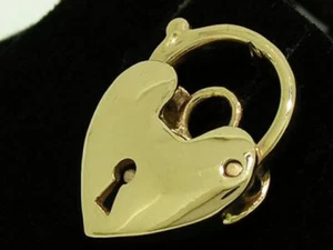 K17 Genuine 9K Yellow, Rose or White Gold Plain Heart Padlock clasp with keyhole - Picture 1 of 7