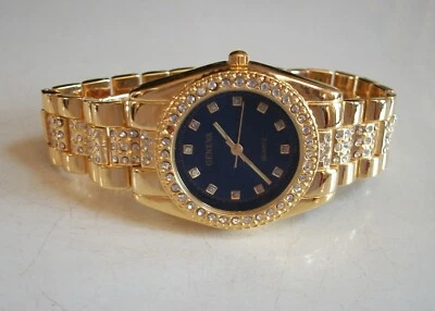 Reloj de moda hip hop informal elegante esfera azul acabado oro piedra para hombre Foto 1 de 4