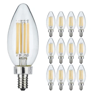 12 Pack LED Dimmable Filament 8W =75W Candelabra E12 C11 Clear 4000K Cool White - Picture 1 of 11