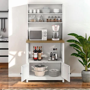 5 Tier Kitchen Cabinet Bakers with Power Outlets Microwave Oven Stand Shelf Rack - Picture 1 of 10