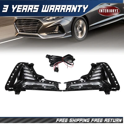 Pair Left Right LED Fog Light DRL Lamps Cover Bezel For Hyundai Sonata 2018-2019 - Image 1 of 4