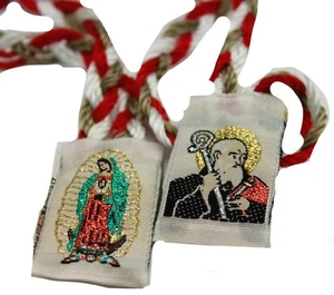 San Benito & Virgen de Guadalupe Escapulario de Hilo-Knotted Mexico Scapulary - Picture 1 of 2