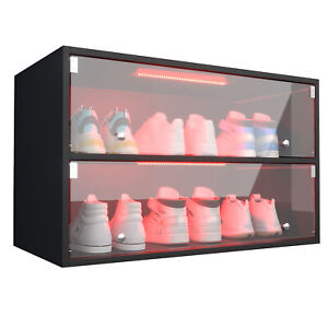 Shoe Storage Box w/LED Lights，Shoe Case Display w/Glass Door 2/3 layers