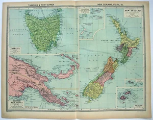 Tasmania, New Guinea Fiji, Samoa & NZ - Large Original 1926 Map by George Philip - Picture 1 of 3