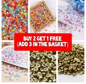 100/200 Pcs 4*7mm Round Alphabet Letter Acrylic Beads For Jewelry Bracelet - Picture 1 of 26